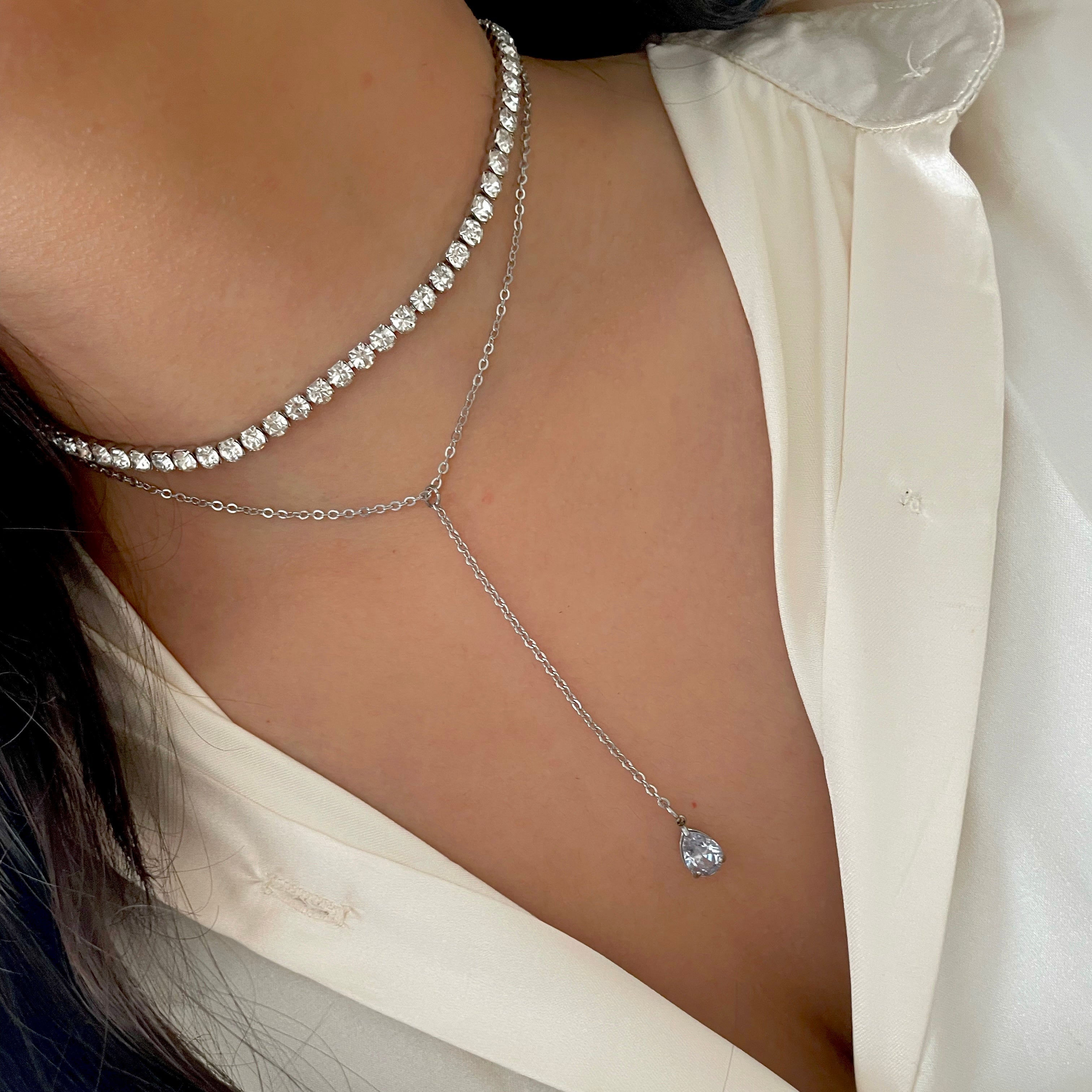 Silver Lariat necklace,Y necklace – Avnis